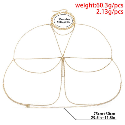 Ronglia Sexy Layered Body Chains Gold Rhinestone Bra Chain Rhinestone Belly Chain Bikini Beach Body Jewelry for Women and Girls Apparel & Accessories > Jewelry > Body Jewelry Generic   