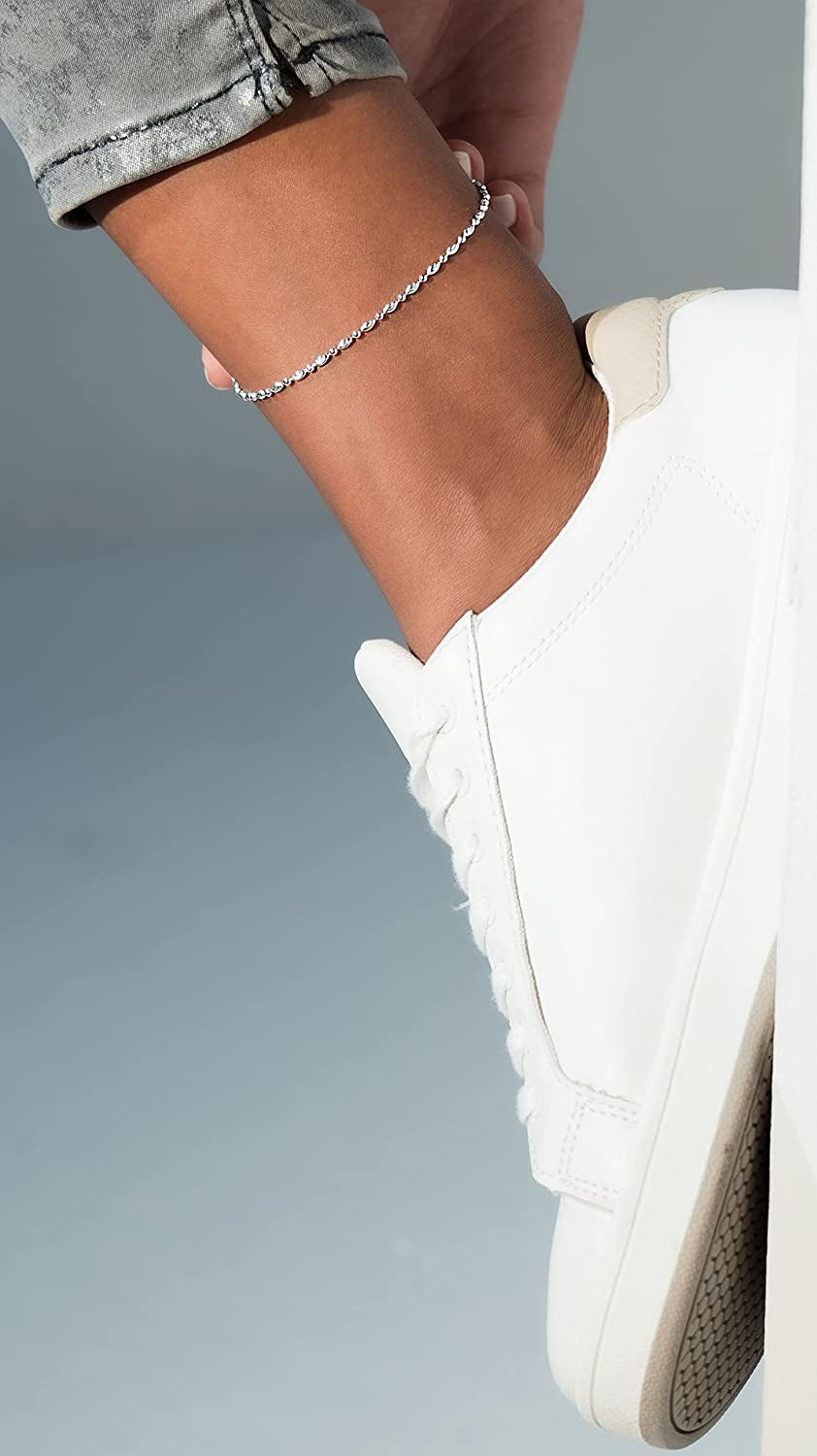 Miabella 925 Sterling Silver Diamond-Cut Oval and round Bead Ball Chain Anklet Ankle Bracelet for Women Teen Girls, Made in Italy Apparel & Accessories > Jewelry > Anklets Miabella   