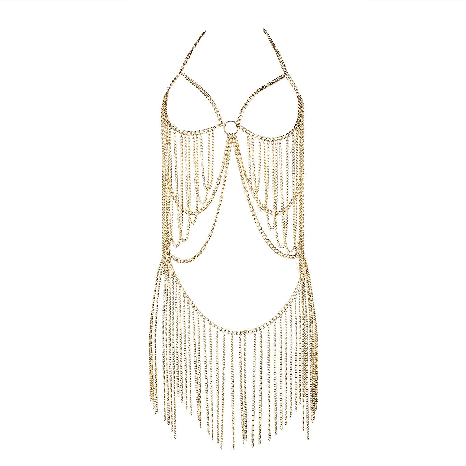 Maijiao Adjustable Gold Body Chain Set - Boho Summer Beach Bikini Belly Chain Jewelry for Women Rave Full Body Jewelry Layered Bra Chain Necklace Chain Dress Apparel & Accessories > Jewelry > Body Jewelry Maijiao Gold-5  