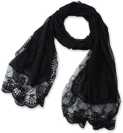 Corciova Fashion Chiffon Long Women Lace Scarf Lightweight Hunter Pashmina Shawl Apparel & Accessories > Clothing Accessories > Scarves & Shawls corciova Black  