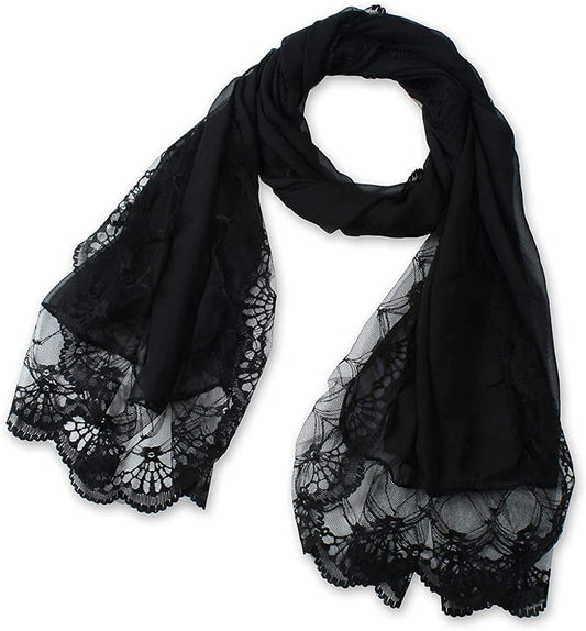 Corciova Fashion Chiffon Long Women Lace Scarf Lightweight Hunter Pashmina Shawl Apparel & Accessories > Clothing Accessories > Scarves & Shawls corciova Black  