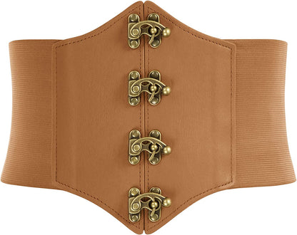 SCARLET DARKNESS Womens Steampunk Pirate Costumes Corset Belts Retro Buckle Wide Waist Cincher Apparel & Accessories > Clothing Accessories > Belts Scarlet Darkness Light Brown XX-Large 