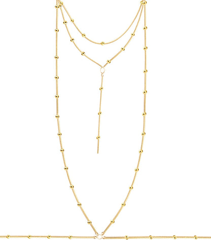 Body Chains for Women Sexy Skinny Crossover Full Body Jewelry for Bikini Swimsuit Wedding Dress Necklace and Belly Chain Set Apparel & Accessories > Jewelry > Body Jewelry Tosmifairy Gold Balls+Round Snake Chain  