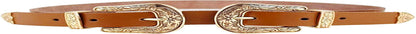 CLARA Women Vintage Western Waist Belt Double Buckle Belt PU Leather Waistband for Jeans Dress Apparel & Accessories > Clothing Accessories > Belts CLARA Brown  
