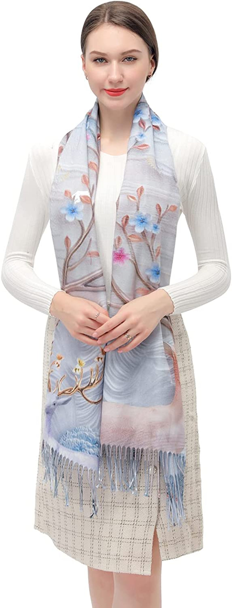 Women'S Fashion Scarf with Art Printed Tassel Soft Cashmere Warm Large Blanket Wrap Shawl for Gift Apparel & Accessories > Clothing Accessories > Scarves & Shawls XYBJ No13  