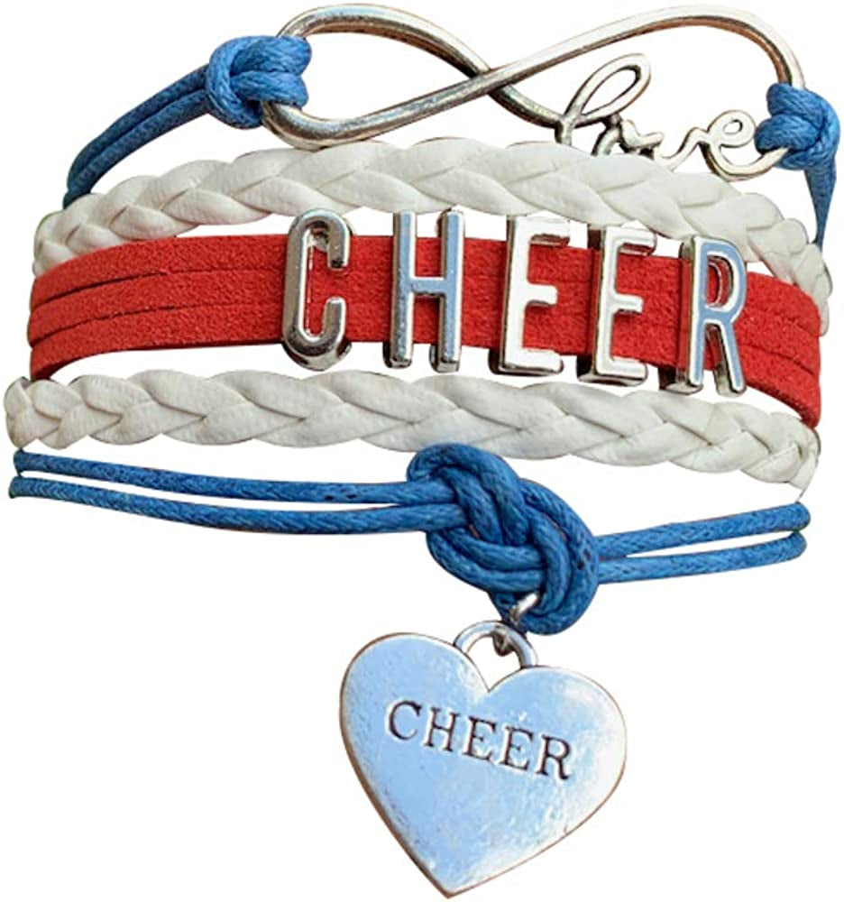 Cheer Charm Bracelet- Girls Infinity Love Adjustable Cheerleading Jewelry in Team Colors for Cheerleaders Apparel & Accessories > Jewelry > Bracelets Sportybella Blue/Red  