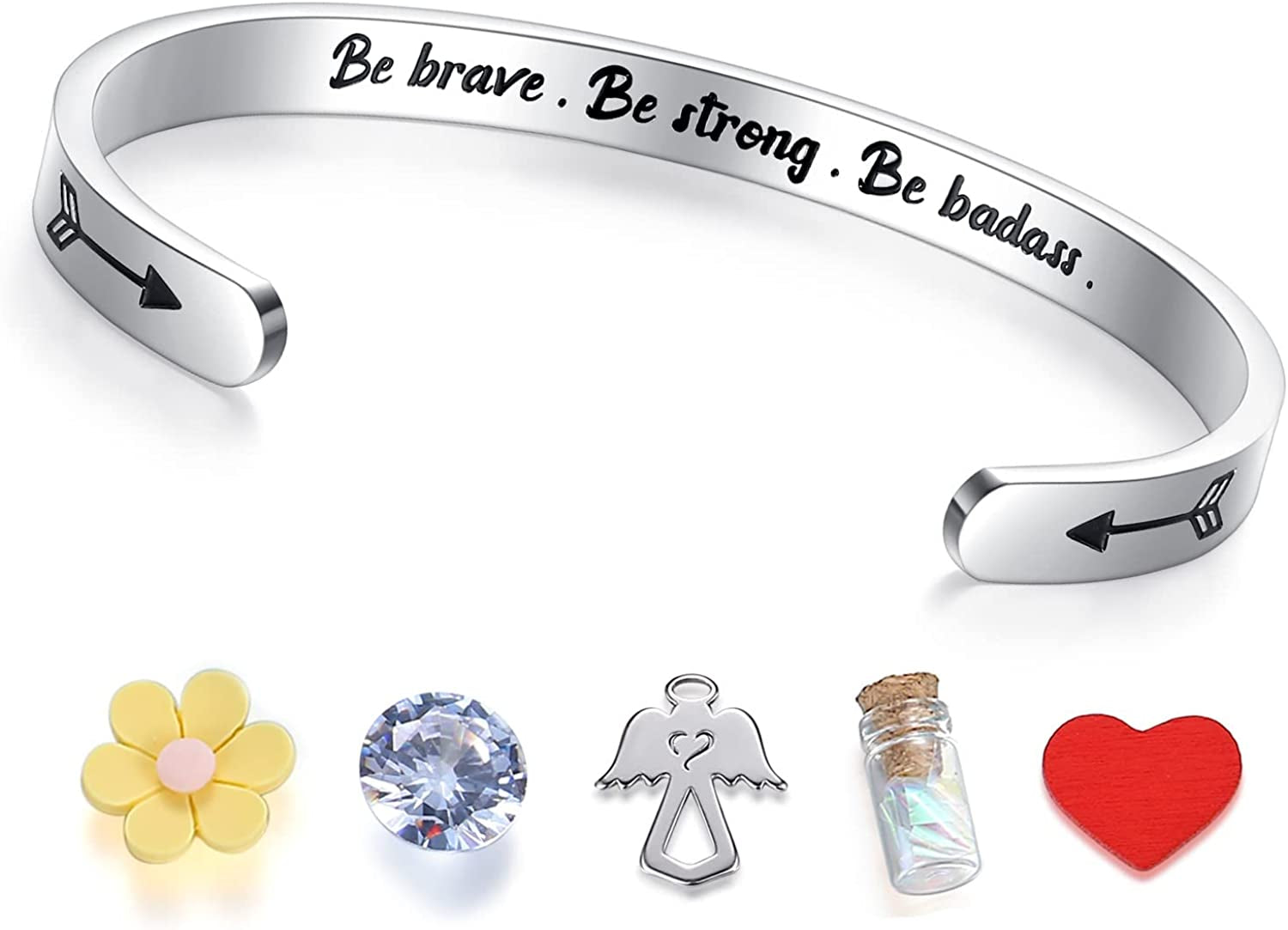 THEMEROL Meaningful Bracelet for Girls Women with Gift Box Birthday Gift for Daughter Sister Mother Best Friend Personalized Mantra Quote Jewelry Gift for Her Apparel & Accessories > Jewelry > Bracelets THEMEROL "Be brave be strong be badass  