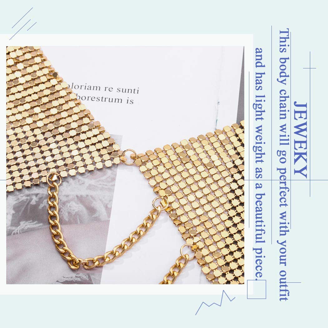 Jeweky Sequin Bra Chain Gold Tassel Crop Top Chest Body Chains Sexy Beach Nightclub Rave Bikini Body Accessories Jewelry for Women and Girls Apparel & Accessories > Jewelry > Body Jewelry Artist Unknown   