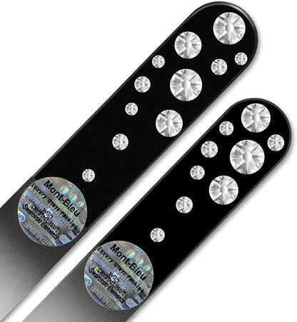 Gifts for Girlfriend - Mont Bleu Premium Set of 2 Glass Nail Files Hand Decorated with Crystals - Genuine Czech Tempered Glass - Nail Supplies - Crystal Nail Files for Manicure Tool Kit Health & Beauty > Personal Care > Cosmetics > Cosmetic Tools > Nail Tools Mont Bleu   