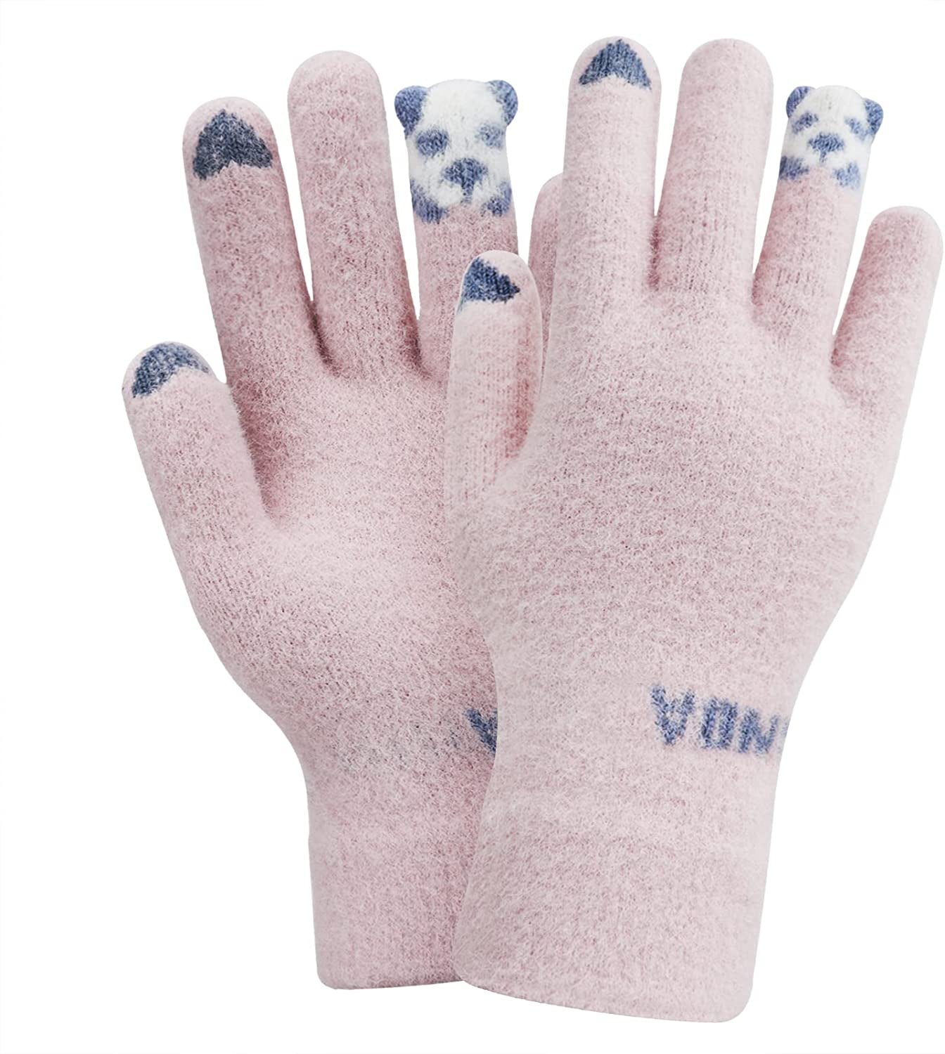 Cute Panda Winter Wool Touchscreen Gloves for Women Girls Windproof Warm Knit Texting Gloves Mittens Gift for Christmas Day Apparel & Accessories > Clothing Accessories > Gloves & Mittens FakeFace Pink Knit  