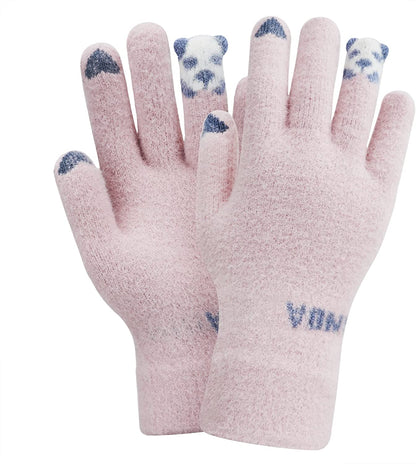 Cute Panda Winter Wool Touchscreen Gloves for Women Girls Windproof Warm Knit Texting Gloves Mittens Gift for Christmas Day Apparel & Accessories > Clothing Accessories > Gloves & Mittens FakeFace Pink Knit  