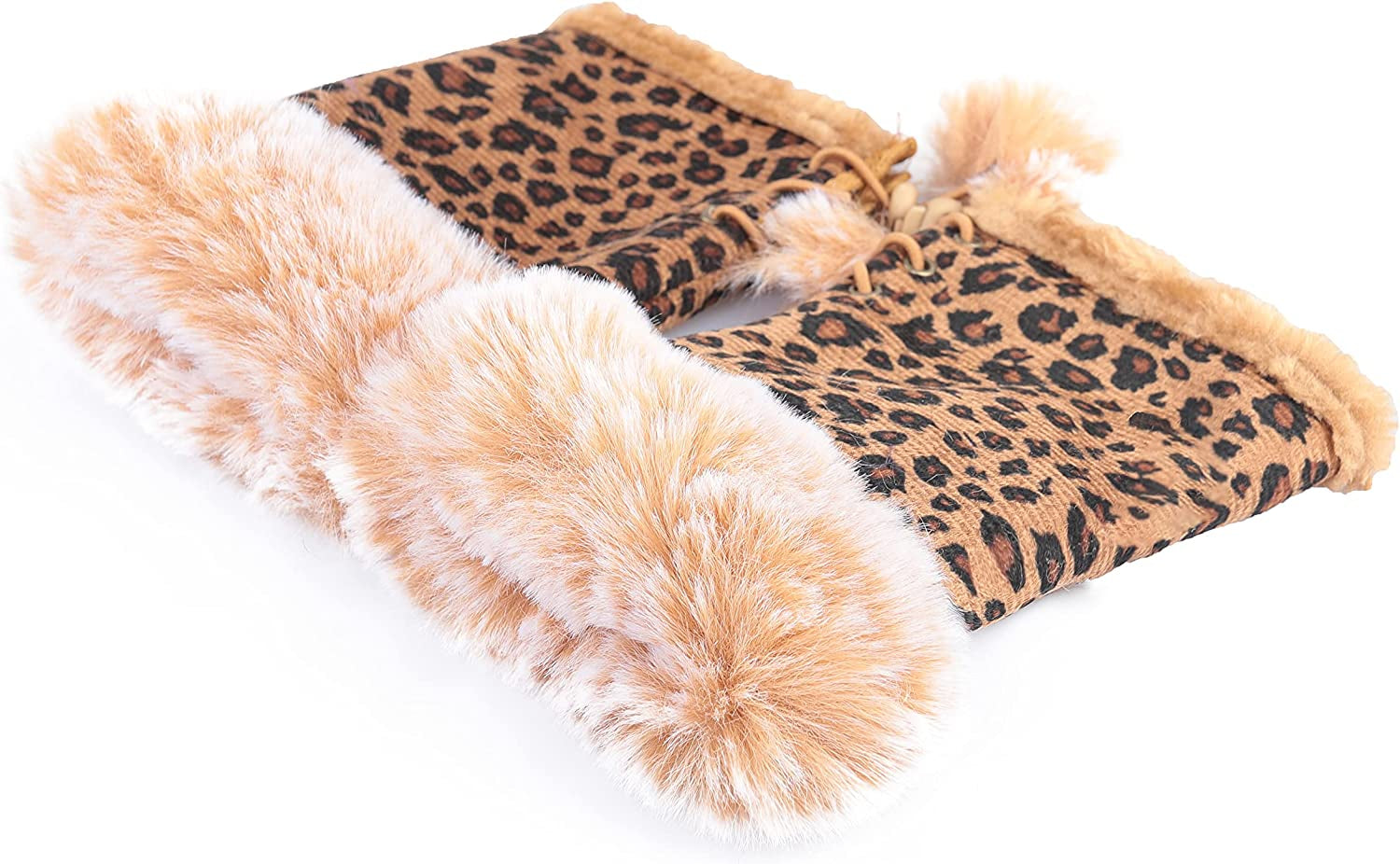 Winter Fingerless Gloves Cute Typing Gloves Fuzzy Furry Leather Mittens Faux Fur Lined Gloves Warm Hands Warmer Gloves Women Apparel & Accessories > Clothing Accessories > Gloves & Mittens Fur Story Leopard  