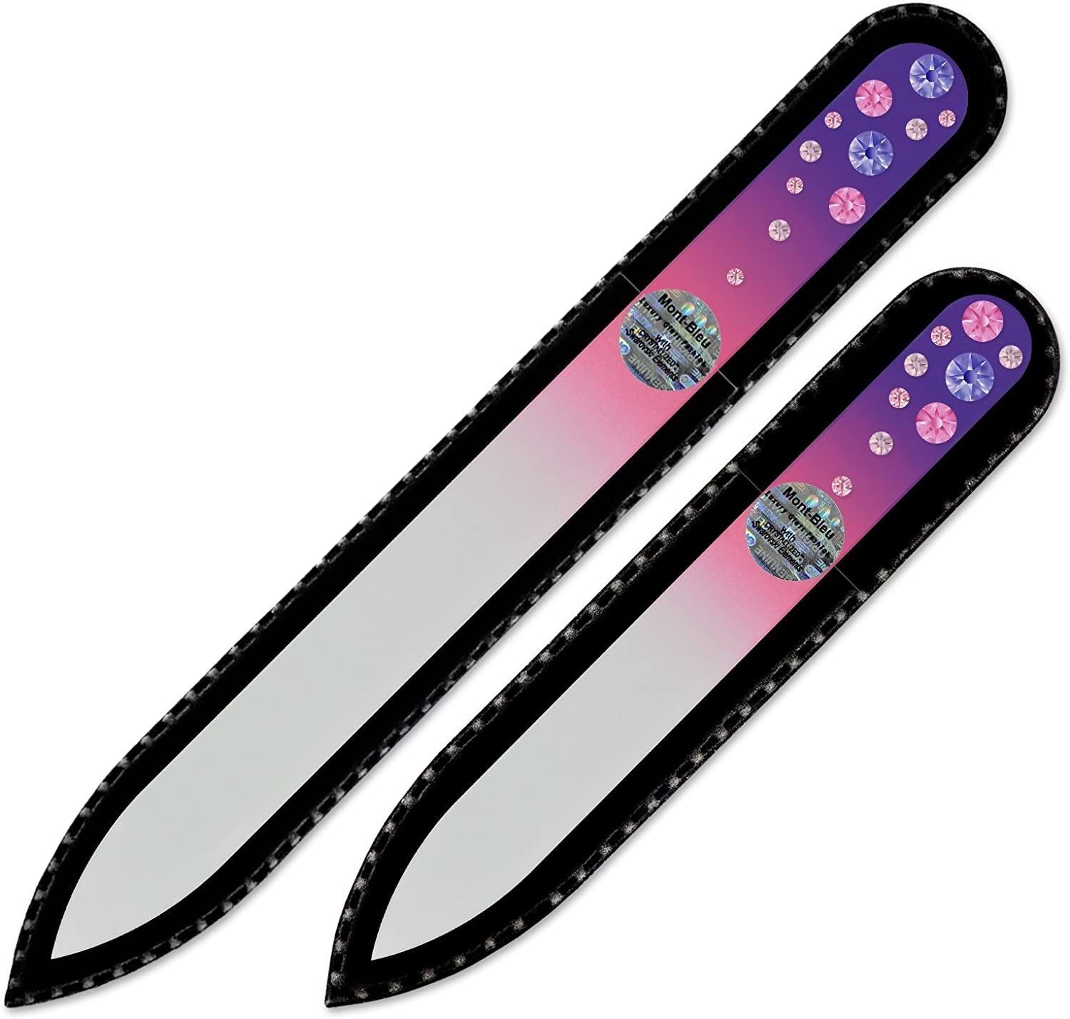 Nail Files - Mont Bleu Set of 2 Glass Nail Files Hand Decorated with Crystals - Czech Tempered Glass - Travel Nail File for Shiny Nails - Crystal Nail Files Health & Beauty > Personal Care > Cosmetics > Cosmetic Tools > Nail Tools Mont Bleu Tanzanite - Rose  