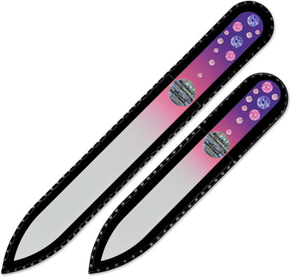 Nail Files - Mont Bleu Set of 2 Glass Nail Files Hand Decorated with Crystals - Czech Tempered Glass - Travel Nail File for Shiny Nails - Crystal Nail Files Health & Beauty > Personal Care > Cosmetics > Cosmetic Tools > Nail Tools Mont Bleu Tanzanite - Rose  