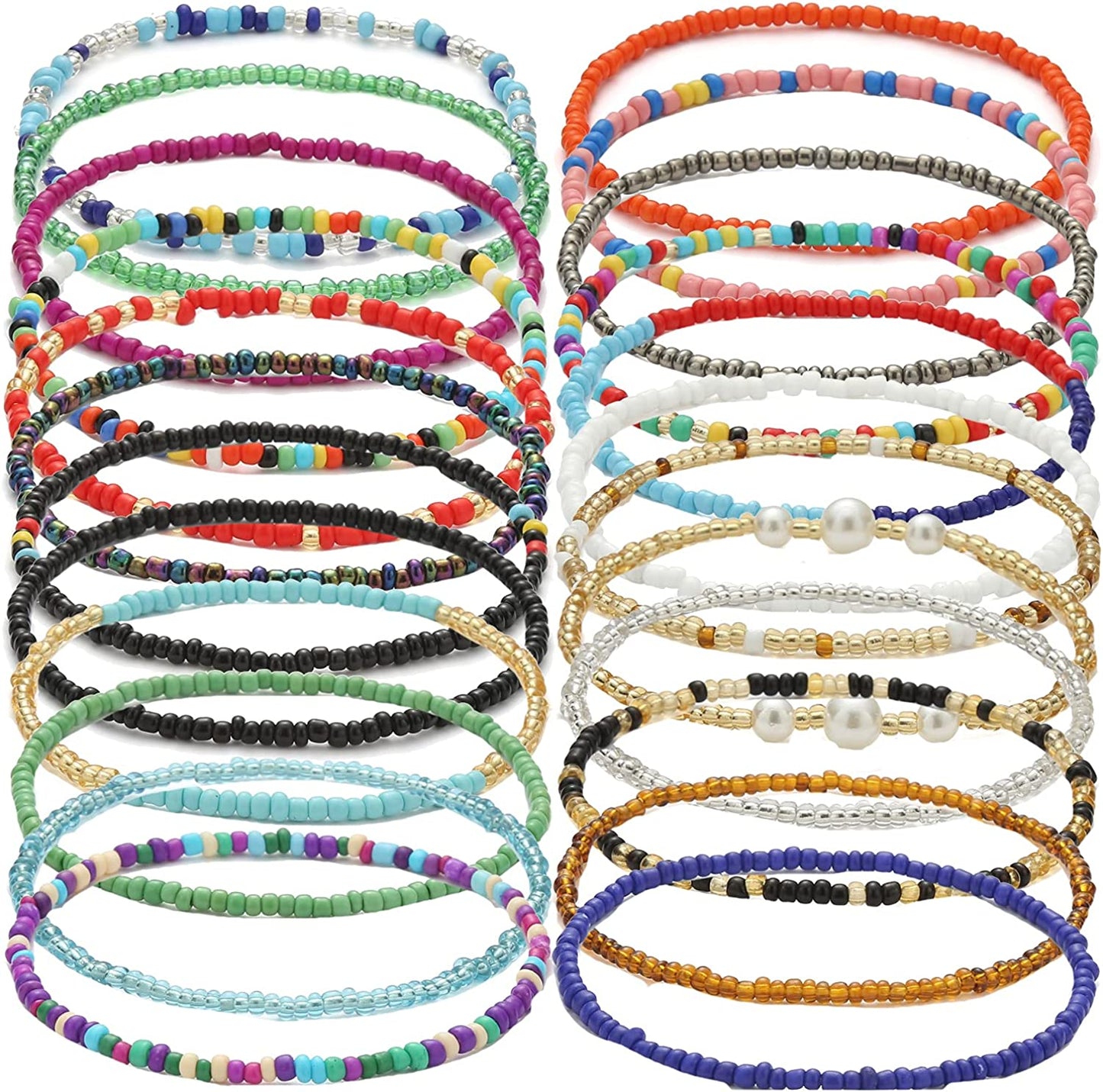 Beaded Evil Eye Anklets for Women Colorful Elastic Lucky Ankle Bracelet Hand-Woven Lucky Anklet Protection Anklet for Family Apparel & Accessories > Jewelry > Anklets Dalinner BEADED-24Set  
