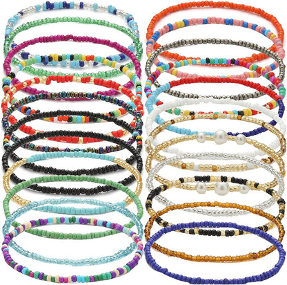 Beaded Evil Eye Anklets for Women Colorful Elastic Lucky Ankle Bracelet Hand-Woven Lucky Anklet Protection Anklet for Family Apparel & Accessories > Jewelry > Anklets Dalinner BEADED-24Set  