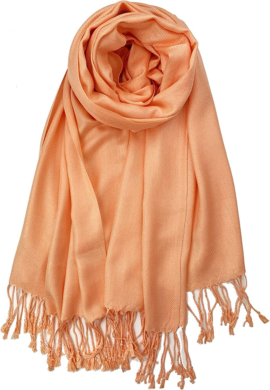Plum Feathers Premium Solid Color and Metallic Fashion Scarf, Womens Pashmina Shawl Wrap with Fringes Apparel & Accessories > Clothing Accessories > Scarves & Shawls Plum Feathers Peach  