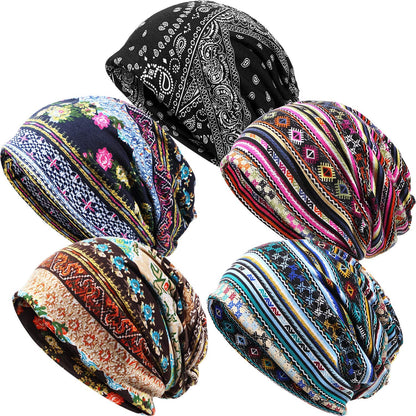 SATINIOR 5 Pieces Women'S Slouchy Beanie Hat Baggy Skull Sleep Cap Turban Headwear Apparel & Accessories > Clothing Accessories > Headwear SATINIOR Striped Style  
