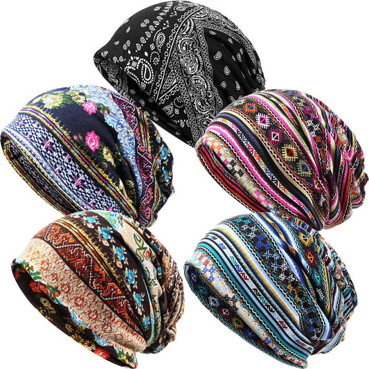 SATINIOR 5 Pieces Women'S Slouchy Beanie Hat Baggy Skull Sleep Cap Turban Headwear Apparel & Accessories > Clothing Accessories > Headwear SATINIOR Striped Style  
