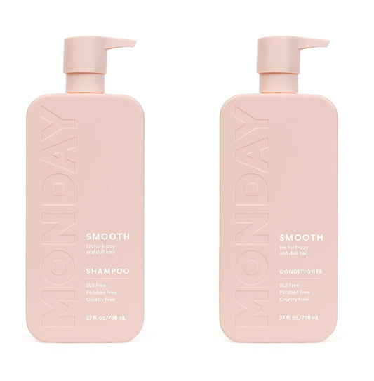 MONDAY HAIRCARE Smooth Shampoo + Conditioner Bathroom Set (2 Pack) 30Oz Each for Frizzy, Coarse, and Curly Hair, Made from Coconut Oil, Shea Butter, & Vitamin E, All-Natural, 100% Recycled Bottles Health & Beauty > Personal Care > Hair Care MONDAY HAIRCARE   