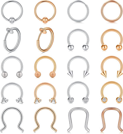 Mayhoop 16G Surgical Steel Horseshoe Nose Septum Rings Piercing Jewelry Cartilage Helix Tragus Earring Hoop Lip Horseshoe Piercing Retainer for Women Men 6Mm 8Mm 10Mm Apparel & Accessories > Jewelry > Rings Mayhoop Silver+Rose gold  