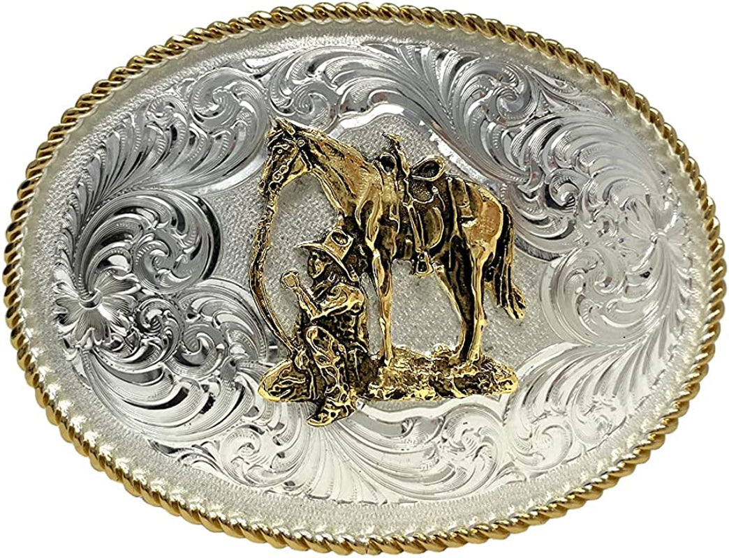 Montana Silversmiths Rope Trimmed Filigree Engraved Classic Western Buckle Apparel & Accessories > Clothing Accessories > Belt Buckles Montana Silversmiths Cowboy and Horse  