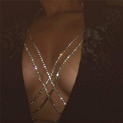Victray Crystal Body Chain Bikini Body Chains Nightclub Chest Chain Fashion Body Jewelry for Women and Girls (Silver) Apparel & Accessories > Jewelry > Body Jewelry YD   