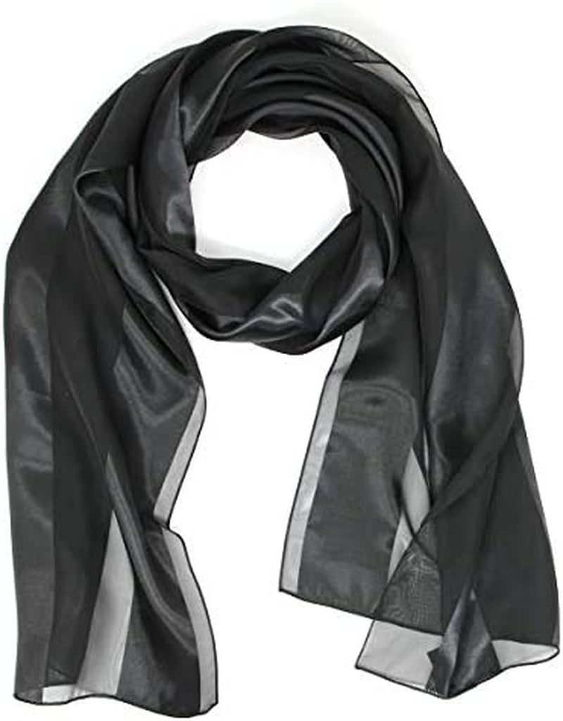 Scarfs for Women Lightweight Soft Silky Scarves 60" Long Satin Chiffon Stripe Neckerchief Gold Red Pink Black More Apparel & Accessories > Clothing Accessories > Scarves & Shawls SERENITA Black  