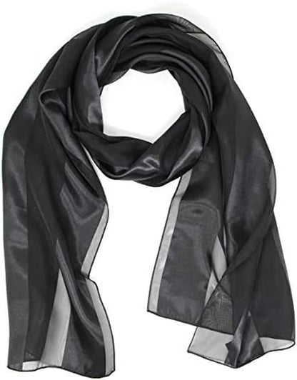 Scarfs for Women Lightweight Soft Silky Scarves 60" Long Satin Chiffon Stripe Neckerchief Gold Red Pink Black More Apparel & Accessories > Clothing Accessories > Scarves & Shawls SERENITA Black  