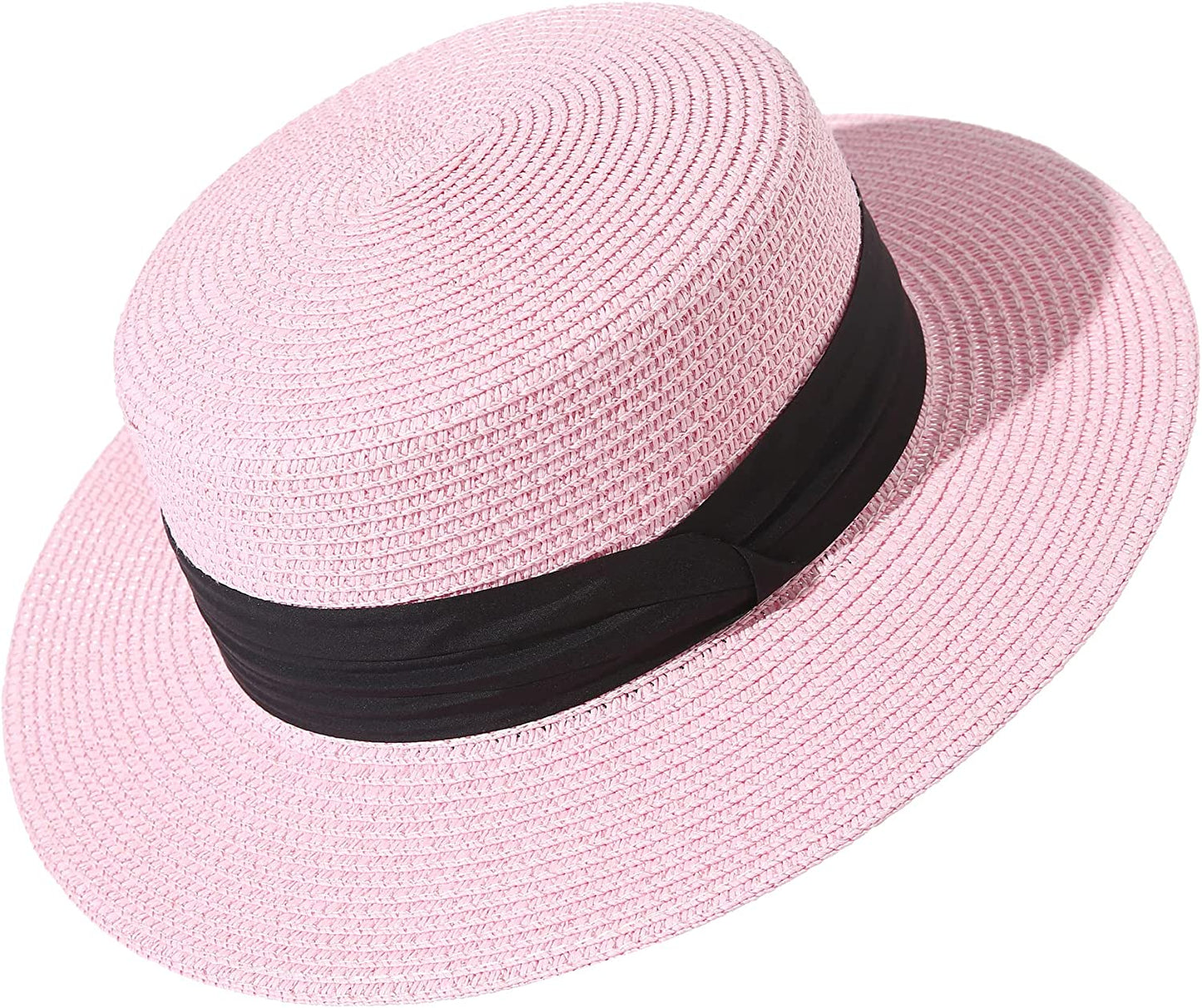 Lanzom Sun Hats for Women Wide Brim Straw Boater Hat Foldable Packable Beach Hat for Summer Apparel & Accessories > Clothing Accessories > Hats Lanzom Pink Medium 
