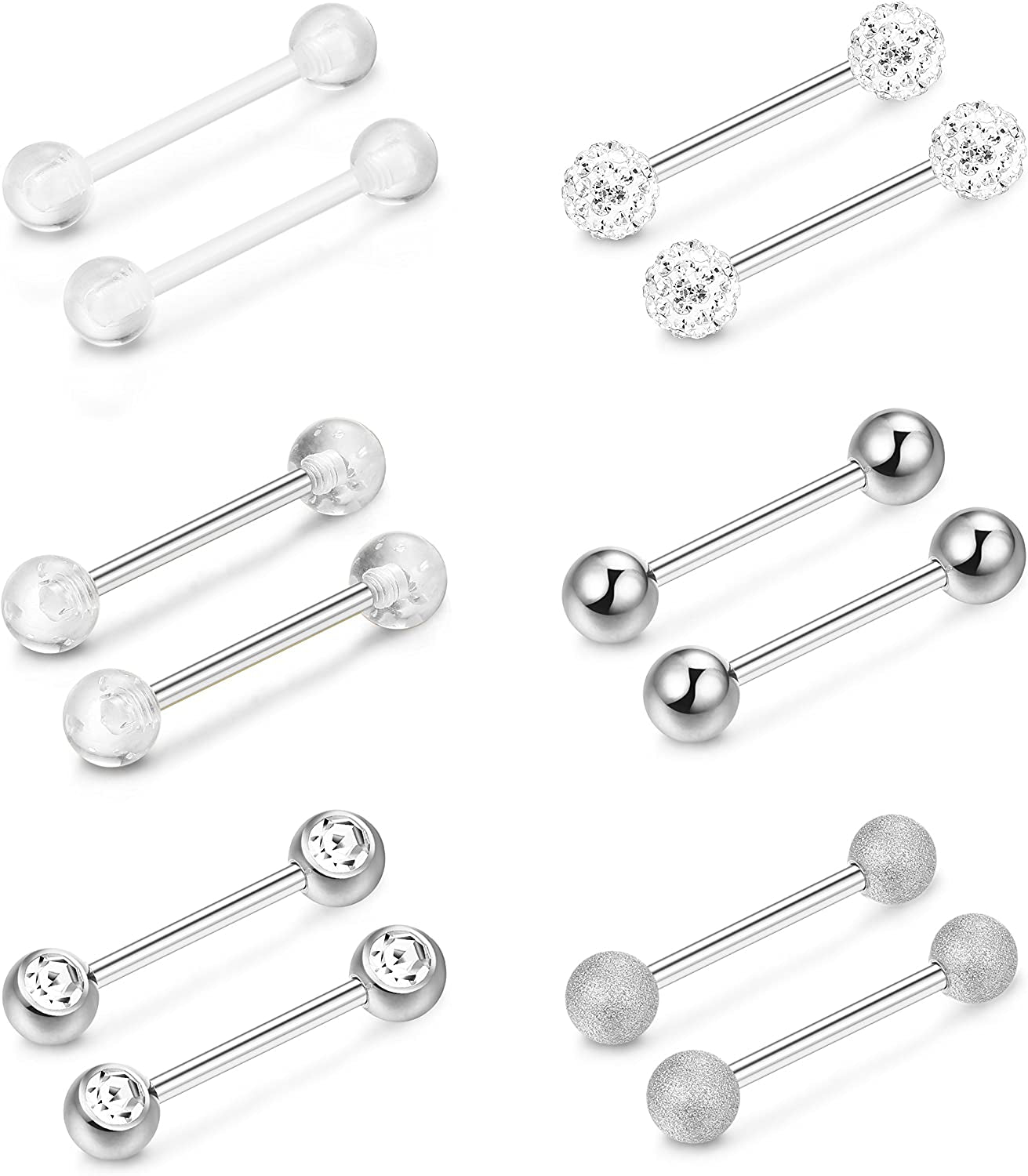 FINREZIO 14G 12-18Mm Stainless Steel Nipple Tongue Ring Barbell Nipplerings Body Piercing Jewelry 12Pcs Apparel & Accessories > Jewelry > Body Jewelry FINREZIO 14G Silver tone 14.0 Millimeters 