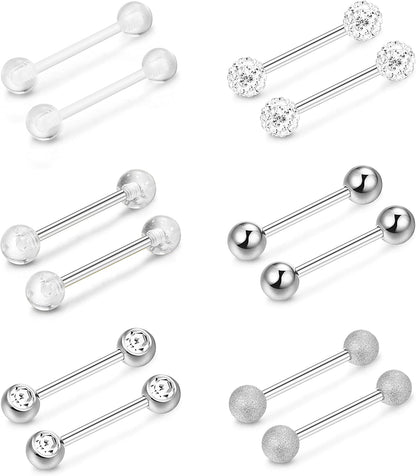 FINREZIO 14G 12-18Mm Stainless Steel Nipple Tongue Ring Barbell Nipplerings Body Piercing Jewelry 12Pcs Apparel & Accessories > Jewelry > Body Jewelry FINREZIO 14G Silver tone 14.0 Millimeters 