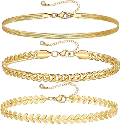 Kissyan Gold Layered Ankle Bracelets for Women, Dainty 14K Gold Plated Layering Anklets Set Adjustable Fashion Cuban Link Snake Tennis Chain Ankles Summer Beach Foot Jewelry Gifts for Women Girls Apparel & Accessories > Jewelry > Anklets KissYan E-Gold  