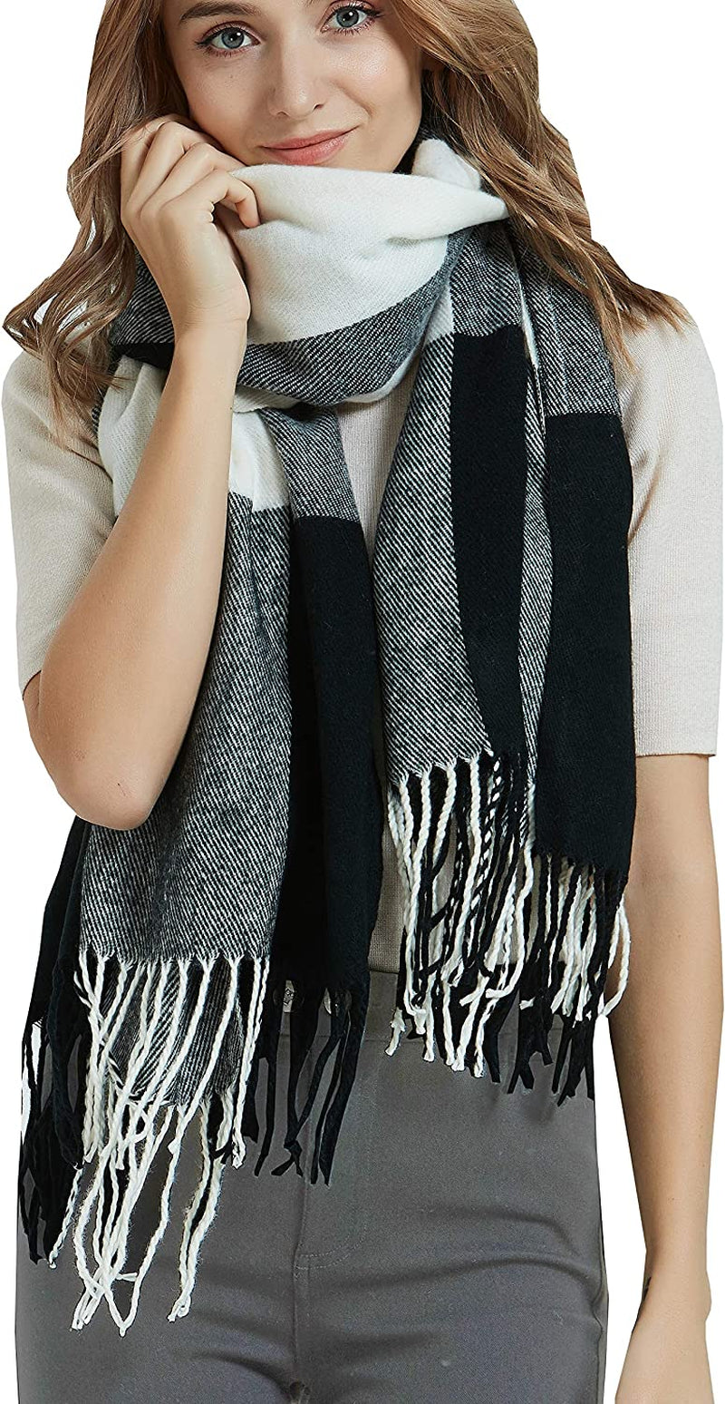 Wander Agio Women'S Fashion Long Shawl Big Grid Winter Warm Lattice Large Scarf Apparel & Accessories > Clothing Accessories > Scarves & Shawls Wander Agio Big Plaid Black  