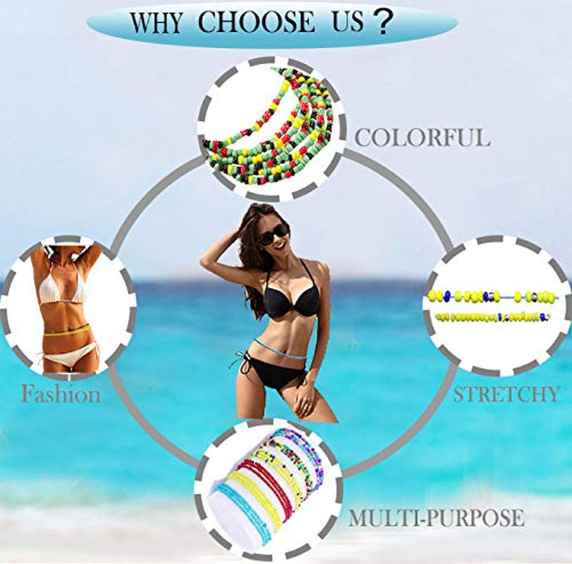 Tuoshei 10 Piece Summer Jewelry Waist Bead Set,Colorful Waist Bead, Belly Bead, African Waist Bead, Body Chain, Beaded Belly Chain, Bikini Jewelry for Woman Girl (Style 5) (Style 1) (Style 1) (10 Pcs) Apparel & Accessories > Jewelry > Body Jewelry Tuoshei   