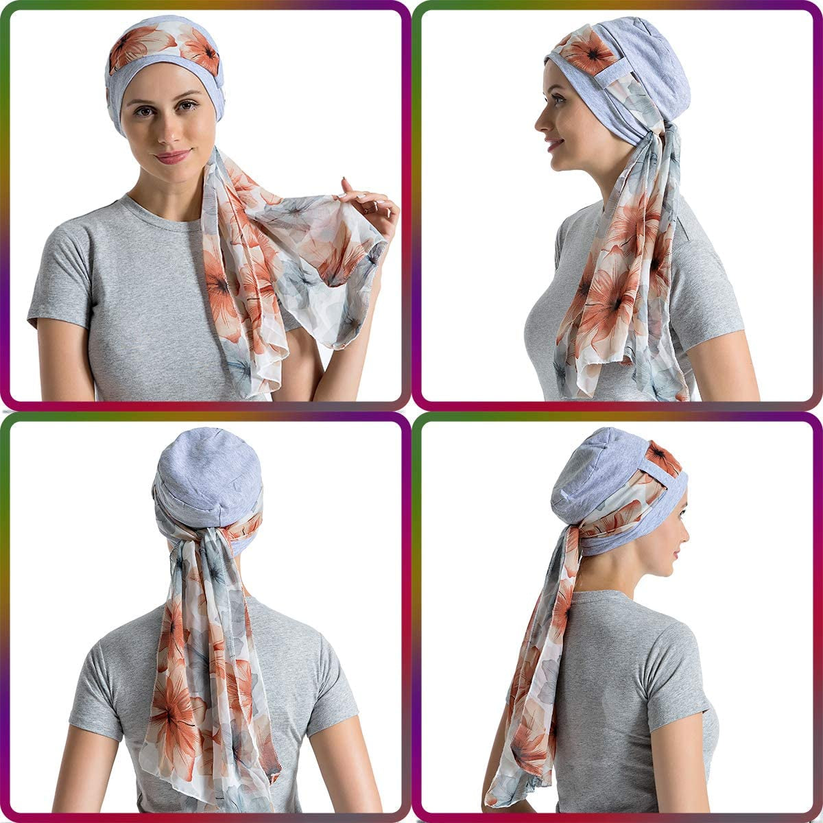 Bamboo Cotton Liner Chemo Headwear for Womenwith Silky Scarfs for Cancer Hair Loss Sleep Caps Beanie Gray Apparel & Accessories > Clothing Accessories > Headwear JarseHera   