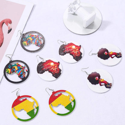 Honsny 9-12 Pairs African Wooden Earrings for Women round Wooden Painted Ethnic Earrings Drop Dangle Earrings Set Apparel & Accessories > Jewelry > Earrings Honsny   