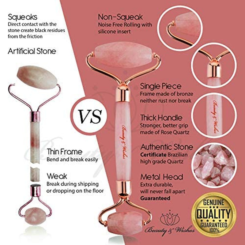 Jade Roller & Gua Sha for Face - 4 in 1 - Helps Reducing Puffiness, Wrinkles, Fine Lines - Authentic Brazilian Rose Quartz Face Massager Kit for Improved Skin Circulation, Drainage, Elasticity Health & Beauty > Personal Care > Cosmetics > Cosmetic Tools > Skin Care Tools BEAUTY & WISHES   