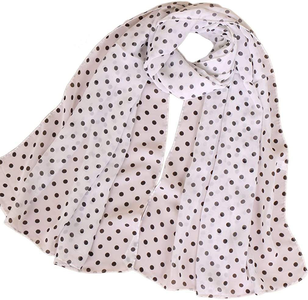 LMVERNA Chiffon Flower Scarf Women'S Floral Scarves Printe Chiffon Scarf Polka Dot Shawls Long Scarf Wrap Apparel & Accessories > Clothing Accessories > Scarves & Shawls LMVERNA Dot Black  