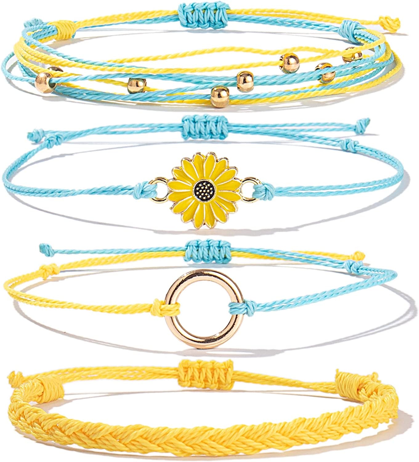 Sunflower String Bracelet Handmade Braided Rope Charms Boho Surfer Bracelet for Teen Girls Preteens Women Apparel & Accessories > Jewelry > Bracelets FANCY SHINY Yellow  