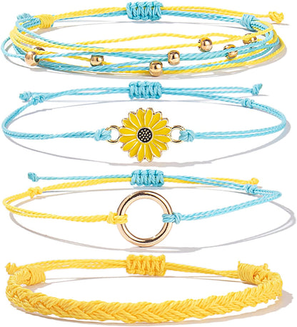 Sunflower String Bracelet Handmade Braided Rope Charms Boho Surfer Bracelet for Teen Girls Preteens Women Apparel & Accessories > Jewelry > Bracelets FANCY SHINY Yellow  