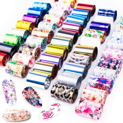 SILPECWEE 50 Sheets Foil Nail Art Transfer Stickers Tips Laser Flower Marbling Solid Color Nail Wraps Decals Starry Sky Star Manicure DIY Tools Health & Beauty > Personal Care > Cosmetics > Cosmetic Tools > Nail Tools FaCai NO3  