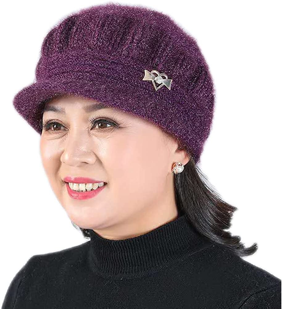 DANMY Women'S Winter Hat, Fleece Lined Womens Beanie Hat, Middle-Aged and Old Warm Earmuff Hat for Women Apparel & Accessories > Clothing Accessories > Hats DANMY Purple One Size 