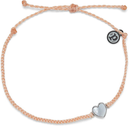 Pura Vida Rose Gold or Silver Heart of Pearl Anklet W/Charm - Adjustable Band Apparel & Accessories > Jewelry > Anklets Pura Vida Silver / Blush  