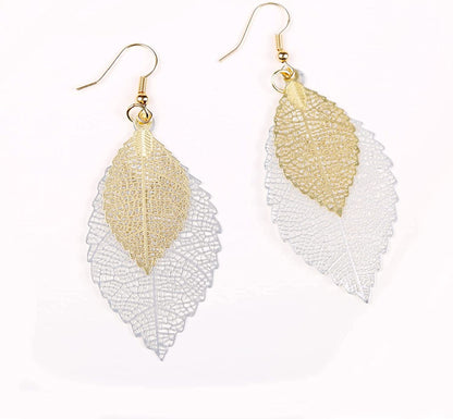 Jeolory Shiny 925 Silver 14K Gold Plated Double Layer Hollow Out Tree Leaf Shape Hook Earring Dangle for Women Lady Girl Apparel & Accessories > Jewelry > Earrings Jeolory   