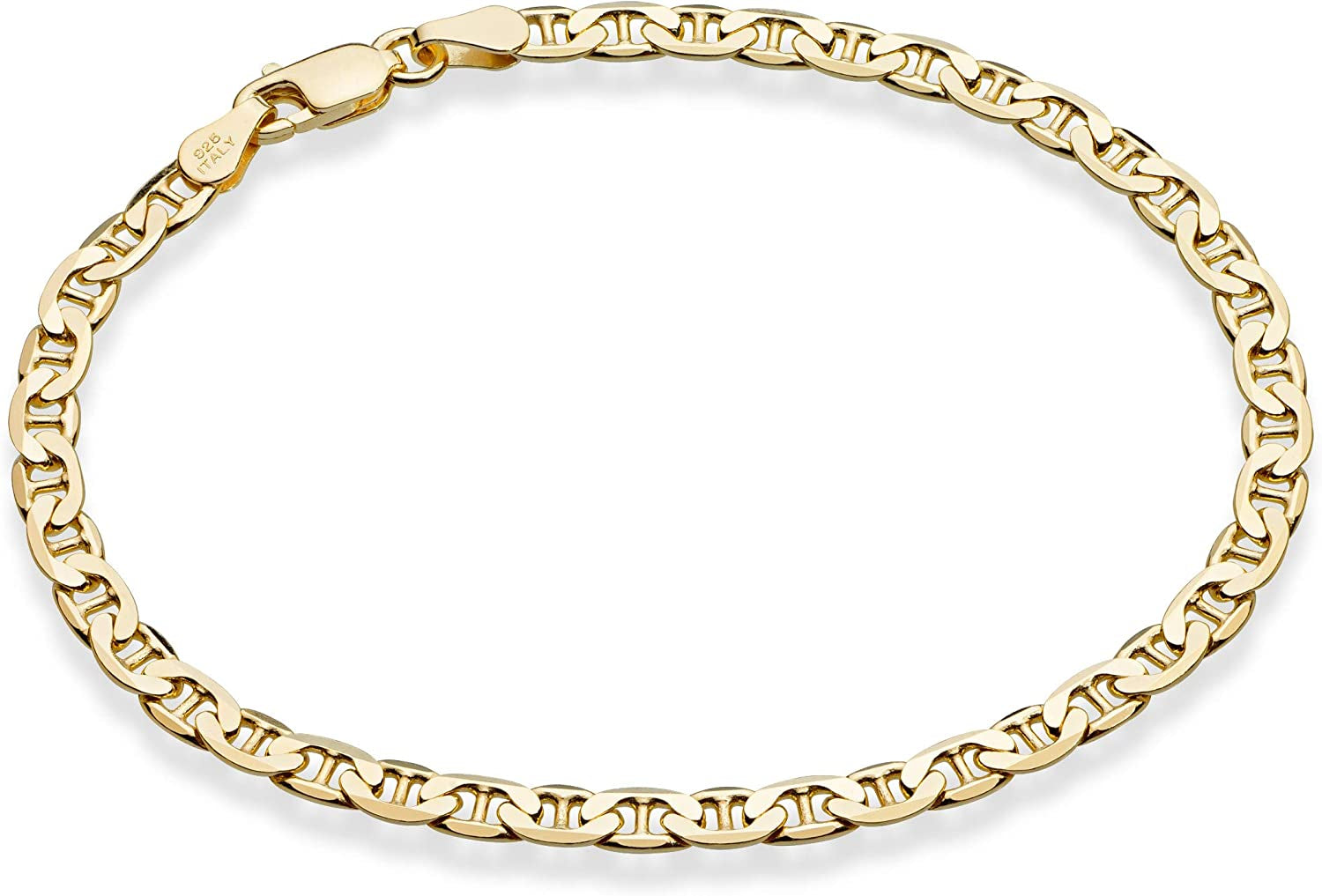 Miabella 18K Gold over Sterling Silver Italian 3Mm, 4Mm Solid Diamond-Cut Mariner Link Chain Anklet Ankle Bracelet for Women, Made in Italy Apparel & Accessories > Jewelry > Anklets Miabella Width 4mm Length 11 Inches (Large) 