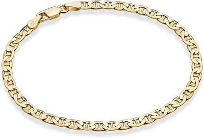 Miabella 18K Gold over Sterling Silver Italian 3Mm, 4Mm Solid Diamond-Cut Mariner Link Chain Anklet Ankle Bracelet for Women, Made in Italy Apparel & Accessories > Jewelry > Anklets Miabella Width 4mm Length 11 Inches (Large) 