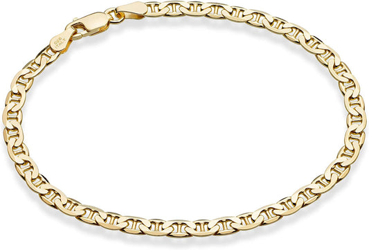 Miabella 18K Gold over Sterling Silver Italian 3Mm, 4Mm Solid Diamond-Cut Mariner Link Chain Anklet Ankle Bracelet for Women, Made in Italy Apparel & Accessories > Jewelry > Anklets Miabella Width 4mm Length 11 Inches (Large) 