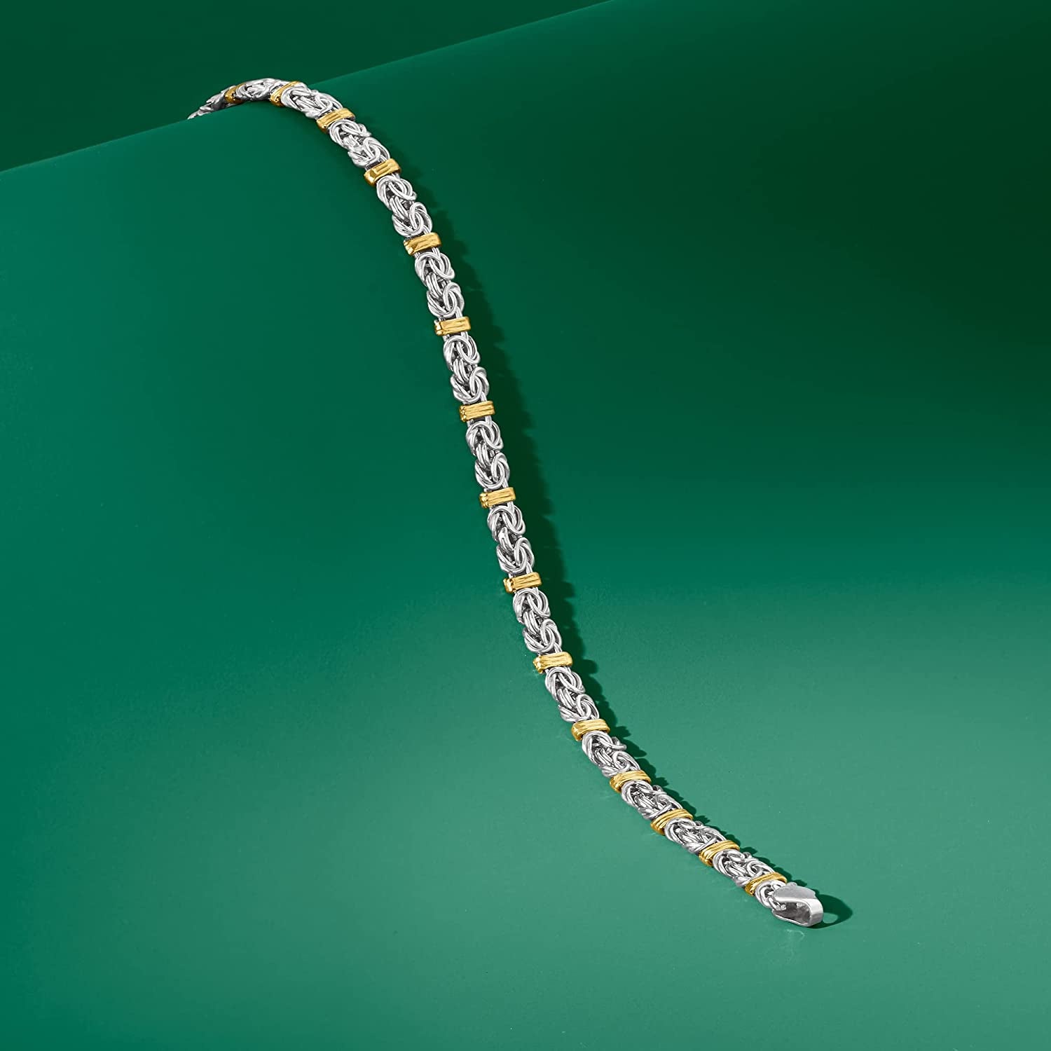 Ross-Simons Sterling Silver and 14Kt Yellow Gold Byzantine Station Bracelet Apparel & Accessories > Jewelry > Bracelets Ross-Simons   