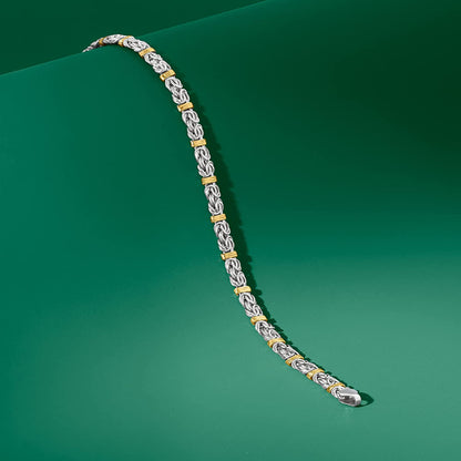 Ross-Simons Sterling Silver and 14Kt Yellow Gold Byzantine Station Bracelet Apparel & Accessories > Jewelry > Bracelets Ross-Simons   